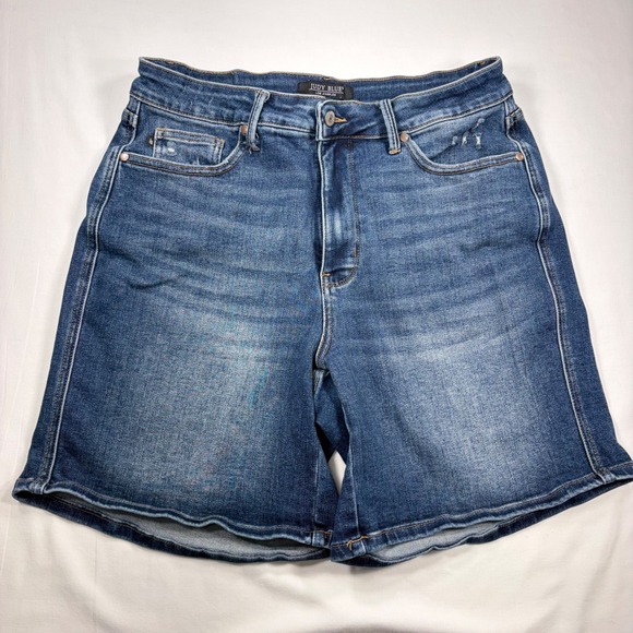 Judy Blue Pants - Judy Blue High Waisted Stretch Denim Shorts Plus Size 1XL Medium Wash Distressed